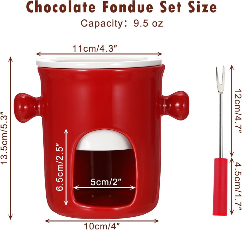 BSTKEY 280ML Ceramic Butter Warmer Set with 2 Forks, Fondue Pot Melting Pot Set, Melt Hot Pot Bowl Set for Cheese Chocolate Butter Caramel (Red) - Image 2